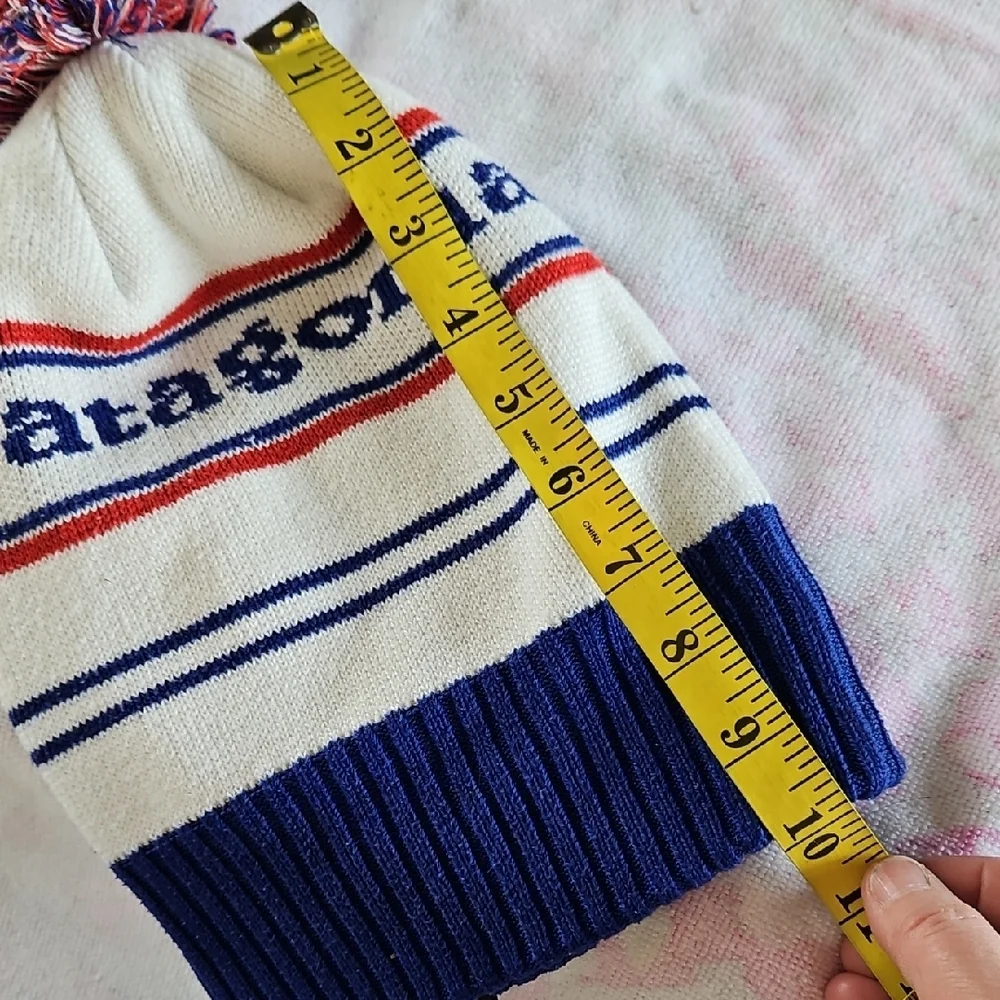 Patagonia Unisexual White, Red and Blue Striped Beanie